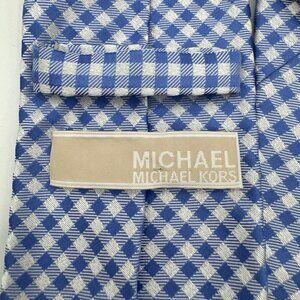 Michael Kors Men’s Tie 100% Silk Gingham Blue White Width 3" Necktie Preppy
